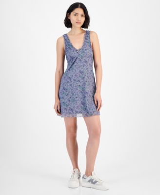 Hippie Rose - Juniors' Printed V-Neck Sleeveless Mesh Dress