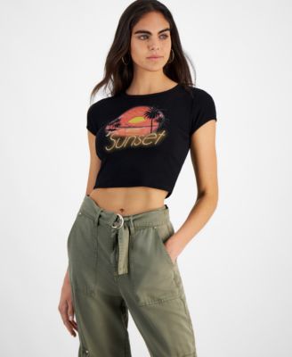 GUESS - Women's Embellished Sunset Cropped T-Shirt