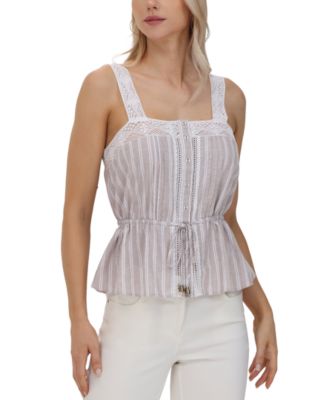 Frye - Women's Lace-Trim Striped Peplum Top
