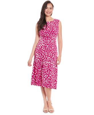 London Times - Petite Printed Jewel-Neck Midi Dress