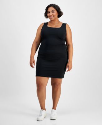 Derek Heart - Trendy Plus Size Double-Layer Square-Neck Dress