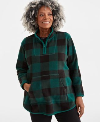 Style & Co - Plus Size Check-Print Quarter-Zip Sweatshirt