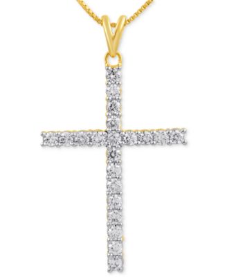 Macy's - Diamond Traditional Cross 18" Pendant Necklace (1 ct. t.w.) in 10k Gold