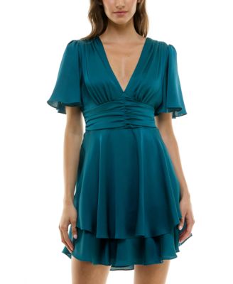 B Darlin - Juniors' Flutter-Sleeve Layered-Hem Dress