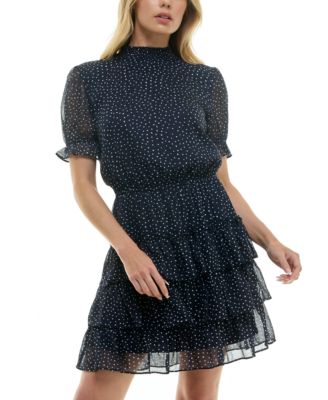 Crystal Doll - Juniors' Printed-Chiffon Short-Sleeve Fit & Flare Dress