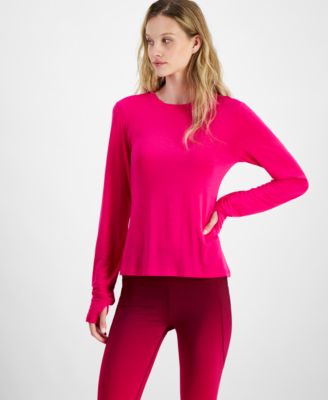 ID Ideology - Women's Ruched-Back Thumb-Hole Long-Sleeve Top