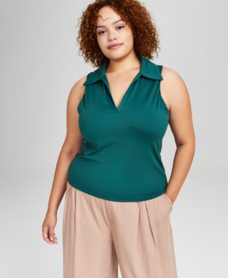 And Now This - Trendy Plus Size Venus Sleeveless Polo Top