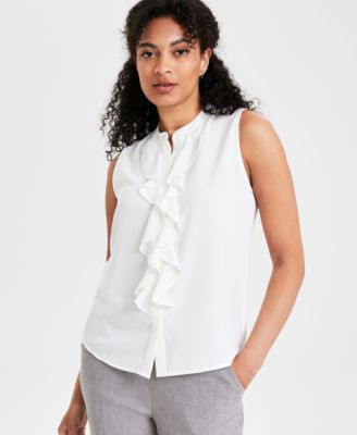 Kasper - Women's Sleeveless Button-Front Ruffle Blouse