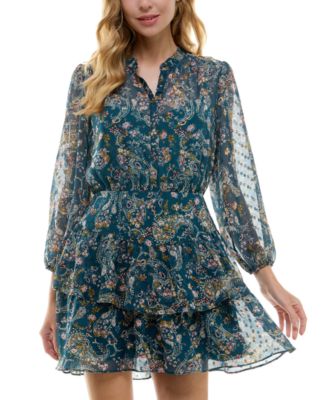 City Studios - Juniors' Tiered Chiffon Fit & Flare Dress