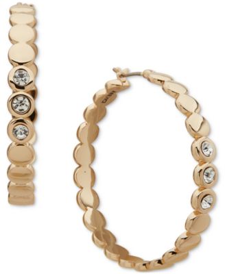 DKNY - Gold-Tone Medium Crystal Hoop Earrings, 1.4"