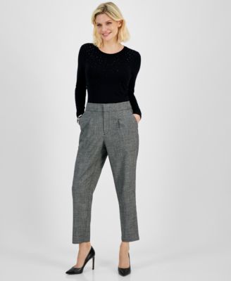 I.N.C. International Concepts - Petite High-Rise Tapered Plaid Pants