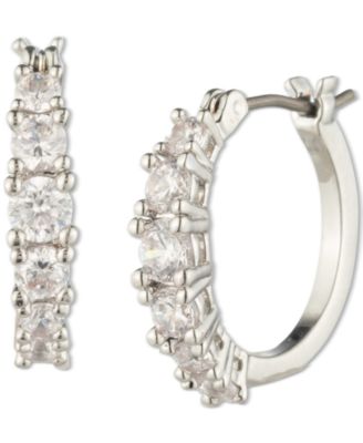 Marchesa - Silver-Tone Small Cubic Zirconia Huggie Hoop Earrings, 0.54"
