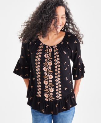 Style & Co - Petite Printed Ruffle Top