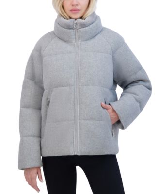 Tahari - Women's Knit Faux-Fur-Collar Puffer Coat