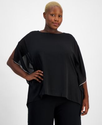 JM Collection - Plus Size Embellished Chiffon Poncho