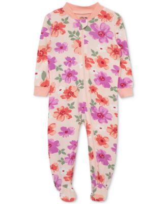Little Me - Baby Girls Floral-Print Zip-Front Footed Pajamas