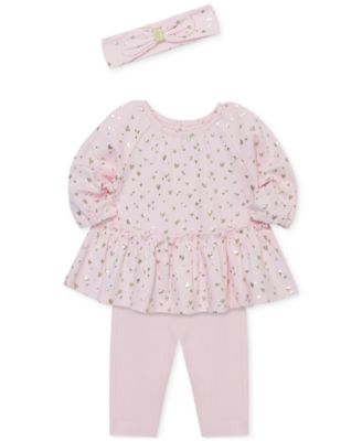 Little Me - Baby Girls Shiny Hearts Tunic, Leggings & Headband Set