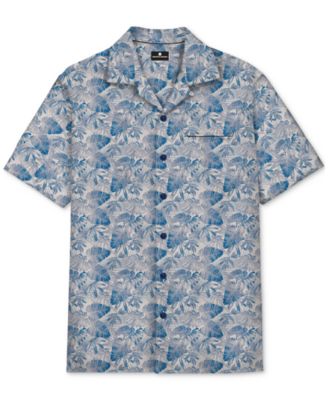Brooklyn Brigade - Men's Slim-Fit Stretch Palm Leaf-Print Button-Down Camp Shirt