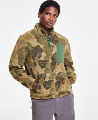 Sun + Stone - Men's Fleece Camo Quarter-Zip Pullover Sweatshirt