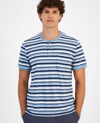 Sun + Stone - Men's Buddy Short Sleeve Striped Henley Shirt