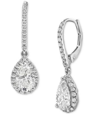 Badgley Mischka - Lab Grown Diamond Pear Halo Leverback Drop Earrings (2-1/2 ct. t.w.) in 14k White Gold