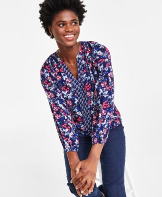 Jones New York - Women's Printed Raglan-Sleeve Top