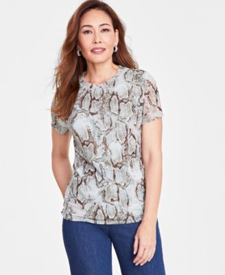 I.N.C. International Concepts - Women's Printed Mesh Crewneck Top