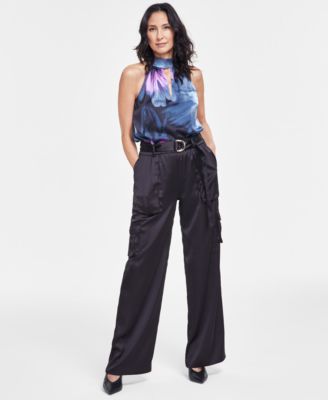 I.N.C. International Concepts - Women's High-Rise Belted Satin Cargo Pants