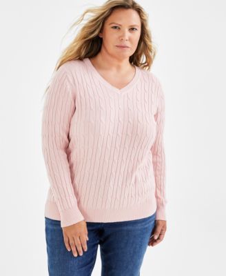 Style & Co - Plus Size Cotton Cable-Knit V-Neck Sweater