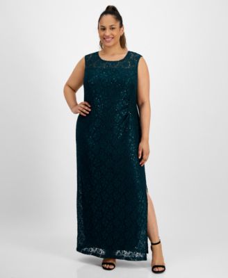 Connected - Plus Size Sequin Lace Boat-Neck Maxi Dress
