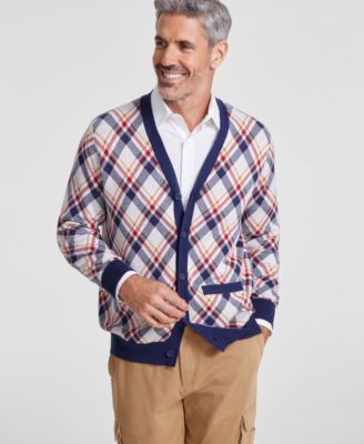 Club Room - Men's Bright Plaid V-Neck Cardigan Sweater