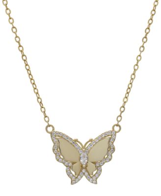Macy's - Lab-Grown White Sapphire 18" Butterfly Pendant Necklace (3/4 ct. t.w.) in 14k Gold-Plated Sterling Silver