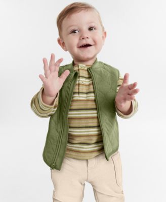First Impressions - Baby Boy Quilted Vest, Shirt & Pants Set