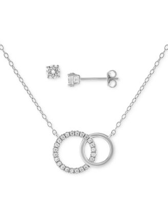 Giani Bernini - 2-Pc. Set Cubic Zirconia Interlocking Rings Pendant Necklace & Complementing Stud Earrings in Sterling Silver,