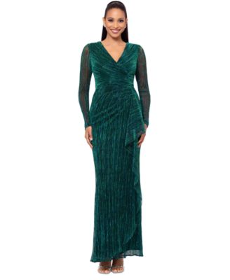 Betsy & Adam - Women's Metallic Draped Long-Sleeve Gown