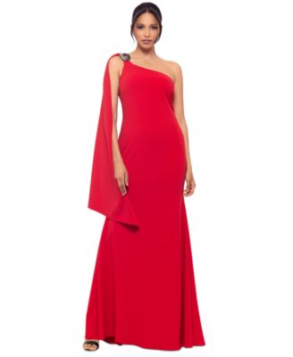 Betsy & Adam - Women's Hardware Draped One-Shoulder Gown