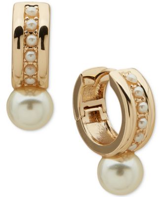 Anne Klein - Gold-Tone Imitation Pearl Charm Huggie Hoop Earrings