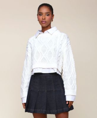 Avec Les Filles - Women's Layered-Look Cropped Sweater
