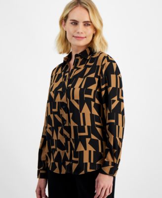 AK Anne Klein - Petite Geometric-Print Shirt