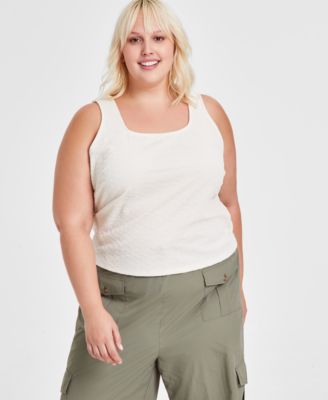 And Now This - Trendy Plus Size Double Square-Neck Tank