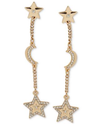 KARL LAGERFELD PARIS - Gold-Tone Pav&eacute; Star & Moon Linear Drop Earrings