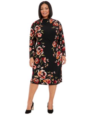 London Times - Plus Size Side-Ruched A-Line Jersey Dress