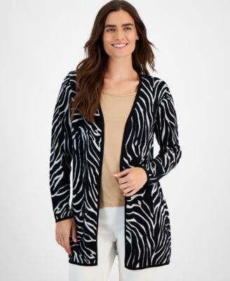 JM Collection - Women's Zebra-Print Open-Front Cardigan