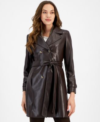 Tahari ASL - Women's Faux-Leather Trench Coat