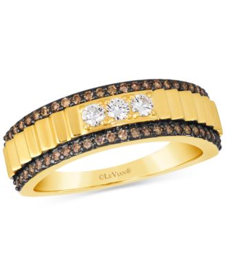 Le Vian - Men's Chocolate Diamond & Vanilla Diamond Ridge Texture Ring (1/2 ct. t.w.) in 14k Gold