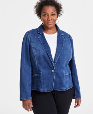 I.N.C. International Concepts - Plus Size Puff-Sleeve Denim Blazer