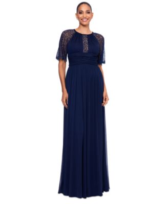 Betsy & Adam - Women's Lace Trim Short-Sleeve Gown