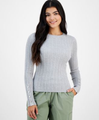 Hooked Up by IOT - Juniors' Snap-Cuff Ribbed Crewneck Sweater