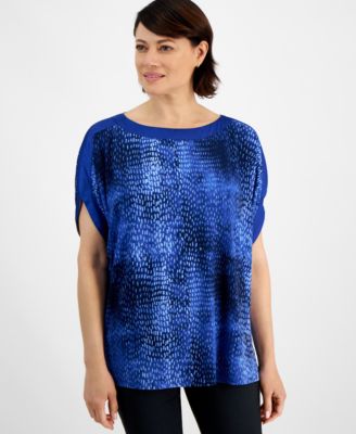 JM Collection - Women's Satin-Trim Boat-Neck Dolman-Sleeve Top