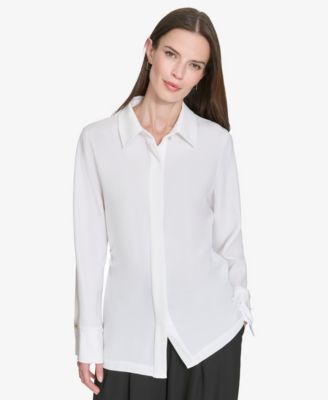 Halston - Women's Button-Down Side-Ruched Blouse